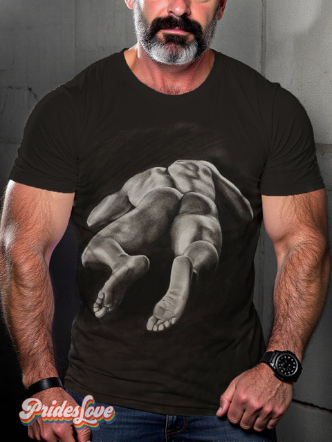 Men’s Retro Gay Naked Lying Prone Muscle Line Lgbt Printed Cotton T-Shirt Multicolor / S