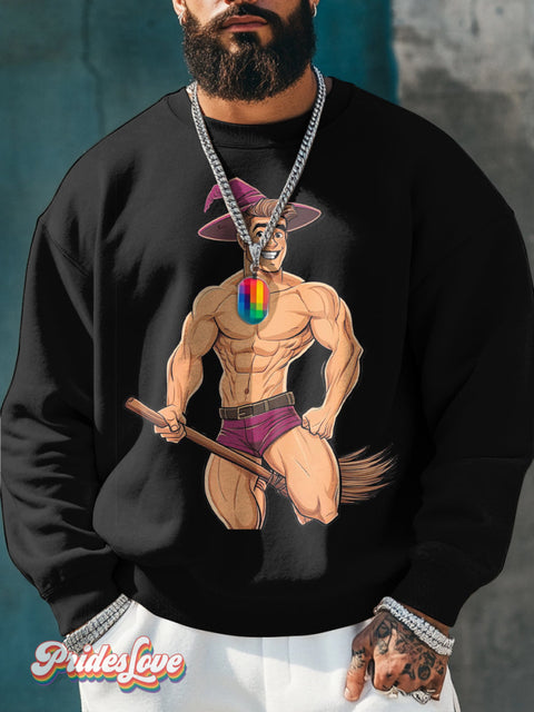 Men’s Retro Gay Naked Magic Hat Muscle Lgbt Printed Casual Sweatshirt Multicolor / S
