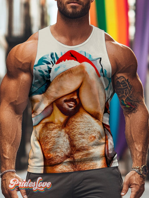 Men’s Retro Gay Nude Chest Hat LGBT Print Tank Top Multicolor / S