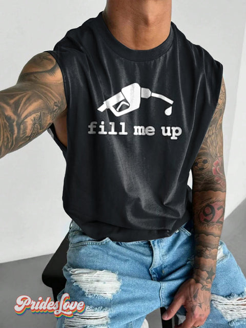 Men’s Retro Gay Oil Gun Suggestive Texture Slogan Lgbt Printed Wide Shoulder Vest Colorful / S