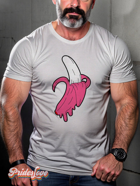 Men’s Retro Gay Pink Banana Open LGBT Print T-Shirt Multicolor / S