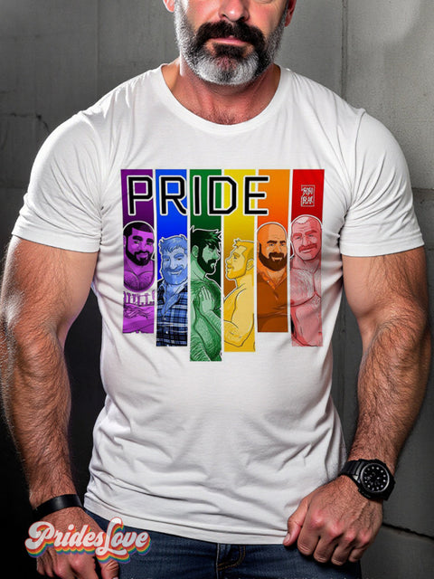 Men’s Retro Gay Pride Rainbow Stripes Character Lgbt Print Casual T-Shirt Multicolor / S