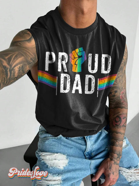 Men’s Retro Gay Pride Slogan Rainbow Fist LGBT Print Wide Shoulder Vest Multicolor / S