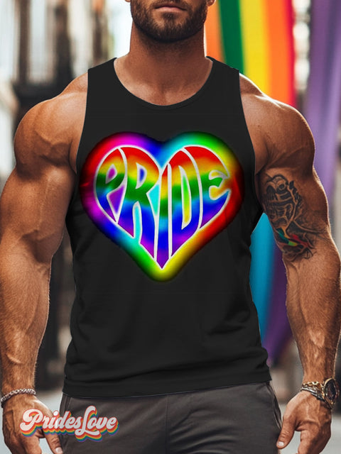 Men’s Retro Gay Rainbow Gradient Color Three-Dimensional Love Pride Slogan LGBT Vest Multicolor / S