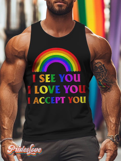 Men’s Retro Gay Rainbow Gradient Slogan LGBT Vest Multicolor / S