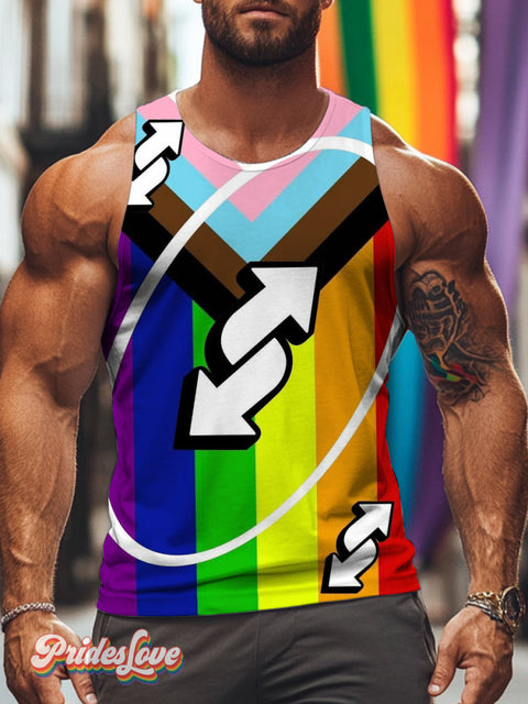 Men’s Retro Gay Rainbow Reversal LGBT Print Tank Top Multicolor / S