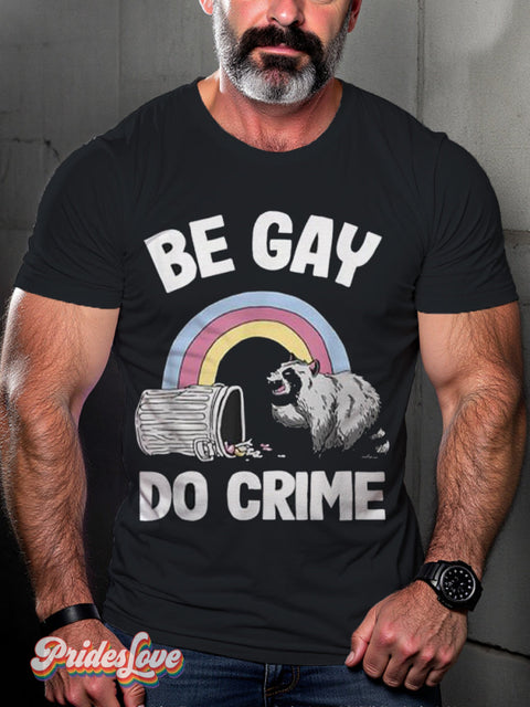 Men’s Retro Gay Rainbow Stripe Raccoon Slogan LGBT Print T-Shirt Multicolor / S