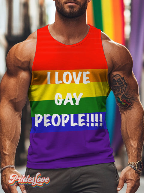 Men’s Retro Gay Rainbow Stripe Slogan LGBT Printed Casual Sleeveless Vest Multicolor / S