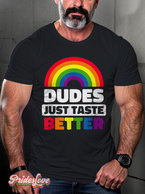Men’s Retro Gay Rainbow Stripes Slogan LGBT Print T-Shirt Multicolor / S