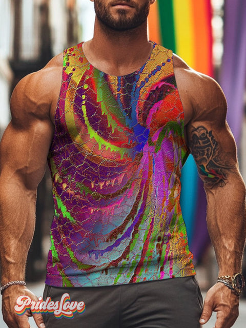 Men’s Retro Gay Rainbow Swirl Texture Gradient Lgbt Print Vest Multicolor / S