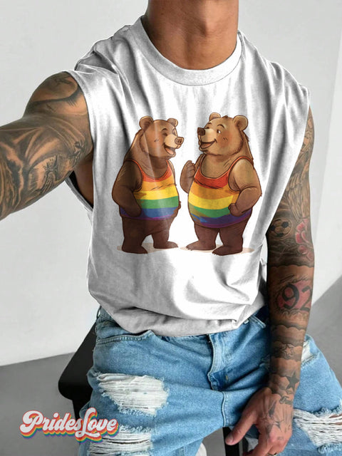 Men’s Retro Gay Rainbow Vest Bear LGBT Wide Shoulder Vest Multicolor / S