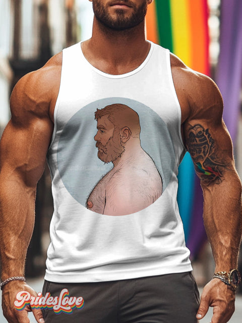Men’s Retro Gay Side Fat Beard Fat LGBT Printed Vest Multicolor / S