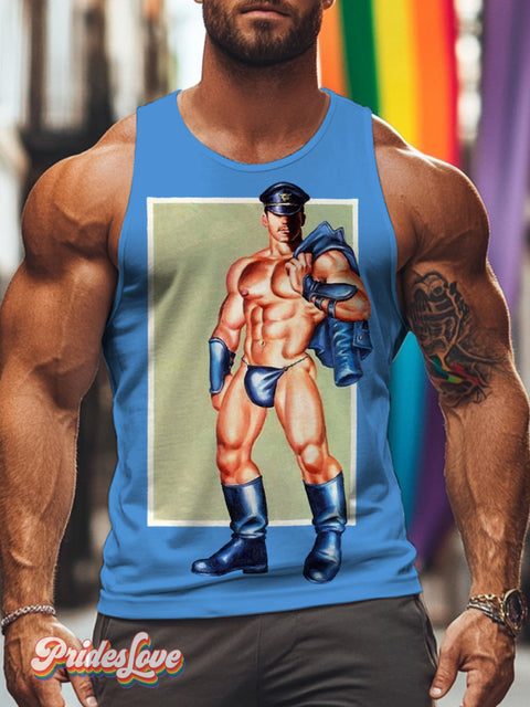 Men’s Retro Gay Sketch Realistic Uniform Underwear LGBT Vest Multicolor / S