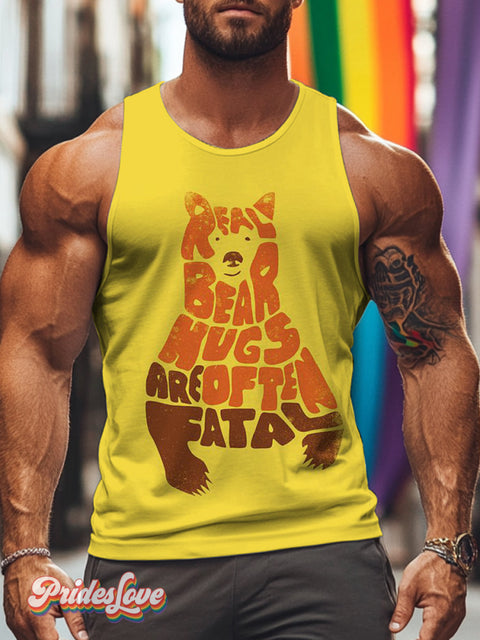 Men’s Retro Gay Slogan Bear Splicing LGBT Printed Casual Sleeveless Vest Multicolor / S