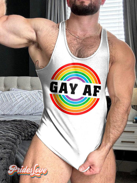 Men’s Retro Gay Slogan Rainbow Circle Stripe Print 100% Cotton Casual Vest Multicolor / S