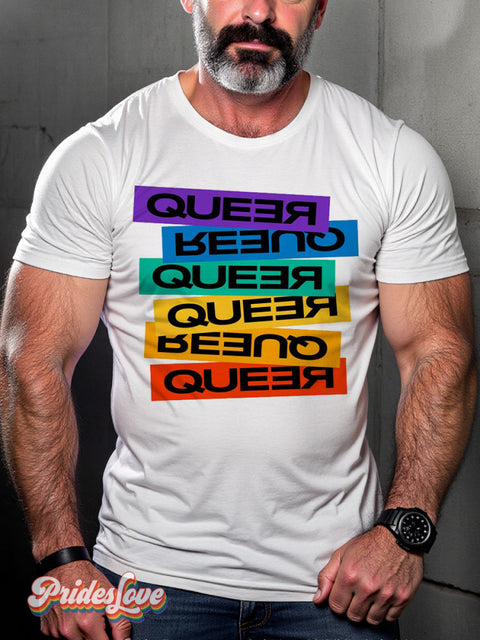 Men’s Retro Gay Slogan Rainbow Color Stacked Lgbt Print T-Shirt Multicolor / S