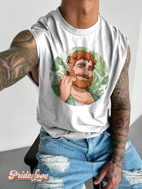 Men’s Retro Gay Smile Beard LGBT Printed Wide Shoulder Vest Multicolor / S