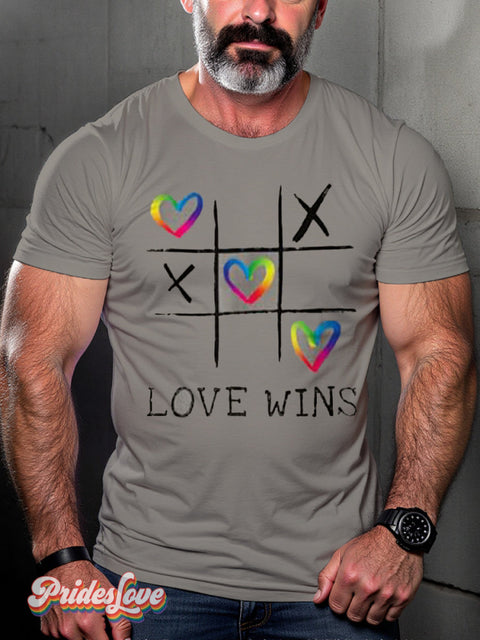 Men’s Retro Gay Textured Love Rainbow Tic Tac Toe Printed Casual 100% Cotton T-Shirt Multicolor / S