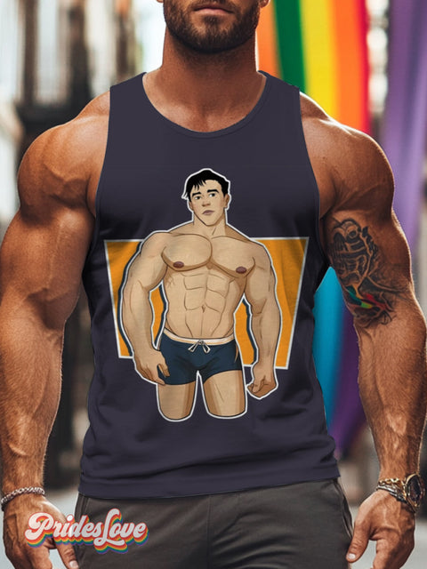 Men’s Retro Gay Underwear Color Block Background LGBT Printed Tank Top Multicolor / S