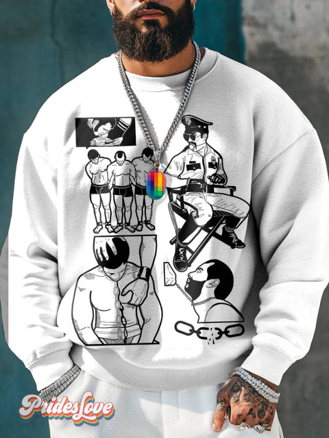Men’s Retro Gay Uniform Nude Stitching Lgbt Print Casual Sweatshirt