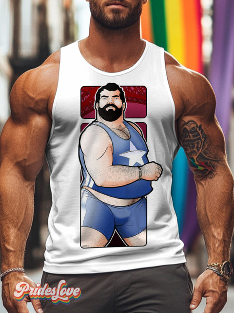 Men’s Retro Gay Vest Fat Beard LGBT Printed Casual Sleeveless Vest Multicolor / S