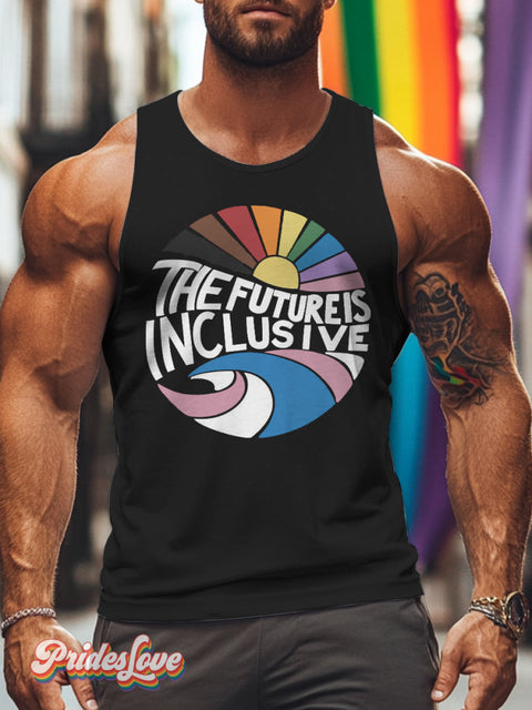 Men’s Retro Loop Slogan Sun Scattering Rainbow Stripe LGBT Tank Top Multicolor / S