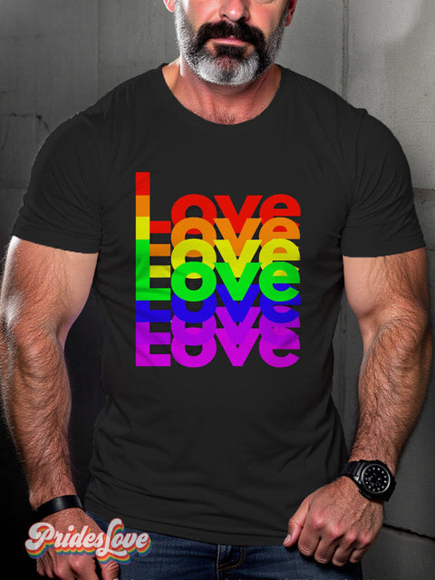 Men’s Retro Love Font Overlapping Color Stacking Lgbt Printed Casual T-Shirt Multicolor / S