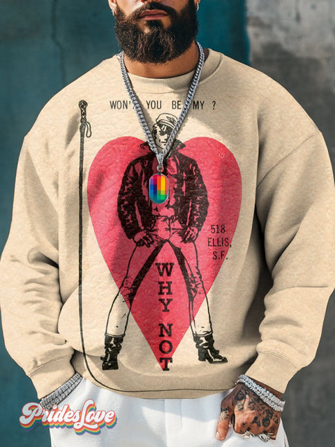 Men’s Retro Love Heart Texture Singer Split Legs Lgbt Print Casual Sweatshirt Multicolor / S