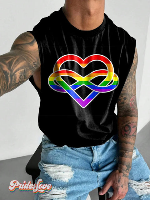 Men’s Retro Love Stripes Rainbow Infinity LGBT Wide Shoulder Vest Multicolor / S