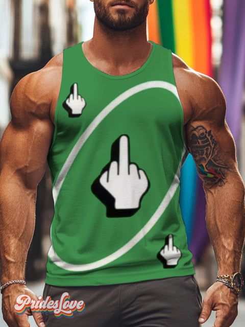 Men’s Retro Middle Finger Sign Board Game Parody LGBT Print Vest Multicolor / S