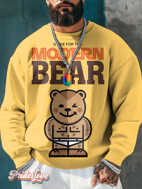 Men’s Retro Modern Bear Cartoon Cute Hair Underwear Lgbt Print Casual Sweatshirt