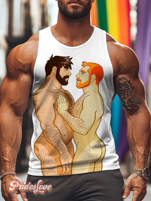 Men’s Retro Muscle Gay Caressing Nude LGBT Print Tank Top Multicolor / S
