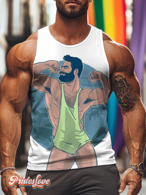 Men’s Retro Muscle Gay Show Tank Top LGBT Print Tank Top Multicolor / S