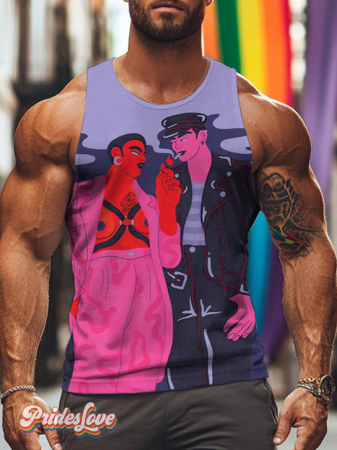 Men’s Retro Muscle Gay Uniform Flat LGBT Print Tank Top Multicolor / S