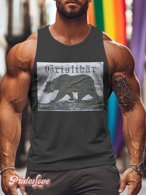 Men’s Retro Partial Bear Silhouette Gothic Slogan Lgbt Print Vest Multicolor / S