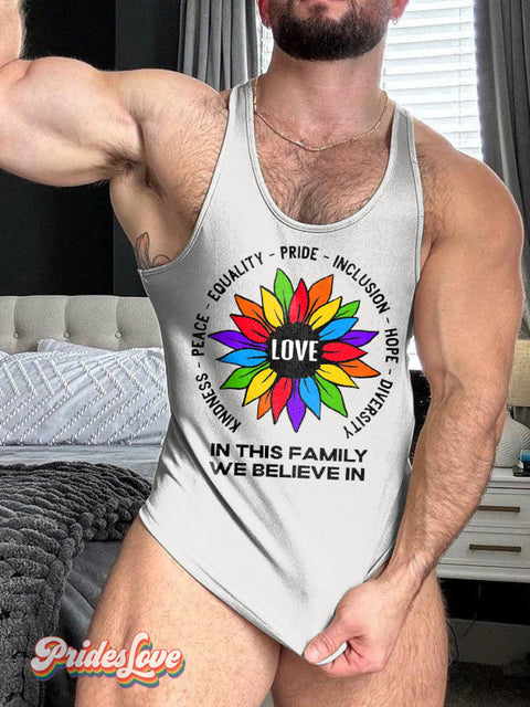 Men’s Retro Petal Texture Rainbow Stripes Surround Slogan Print 100% Cotton Casual Vest Multicolor / S