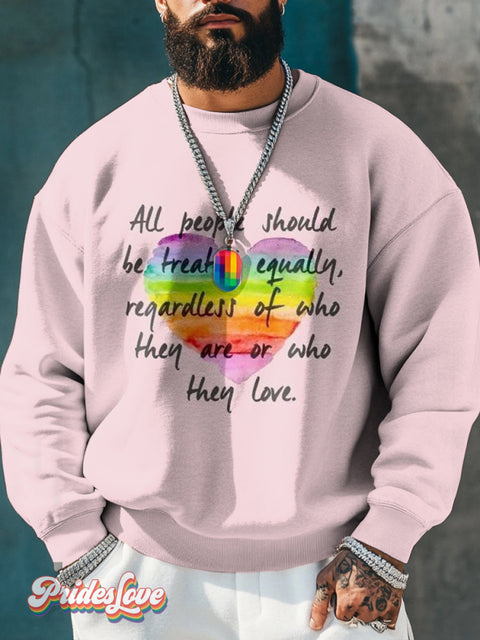 Men’s Retro Pink Rainbow Love Handwritten Slogan Lgbt Printed Casual Sweatshirt Multicolor / S