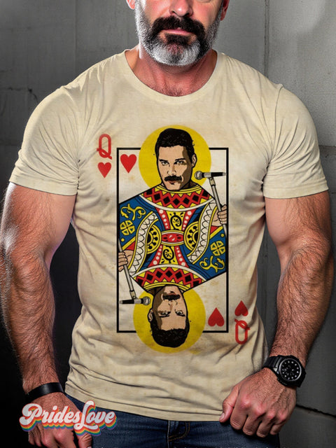 Men’s Retro Poker Q Singer Beard Lgbt Printed Casual T-Shirt Multicolor / S
