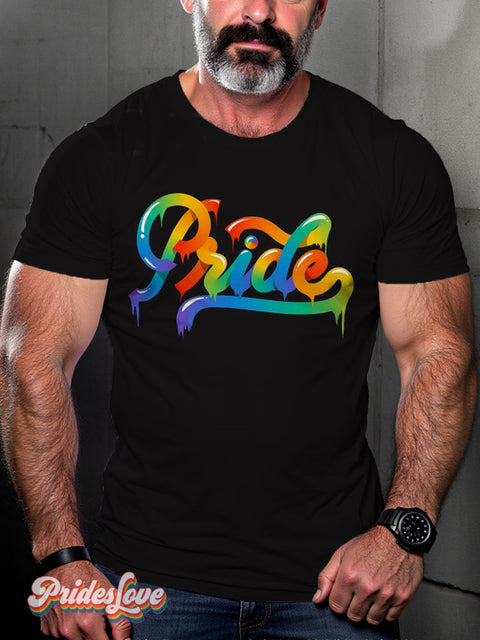 Men’s Retro Pride Colorful 3D Striped Font Lgbt Print T-Shirt Multicolor / S