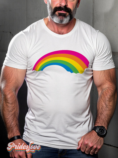 Men’s Retro Rainbow and Cloud Stripe LGBT Print T-Shirt Multicolor / S