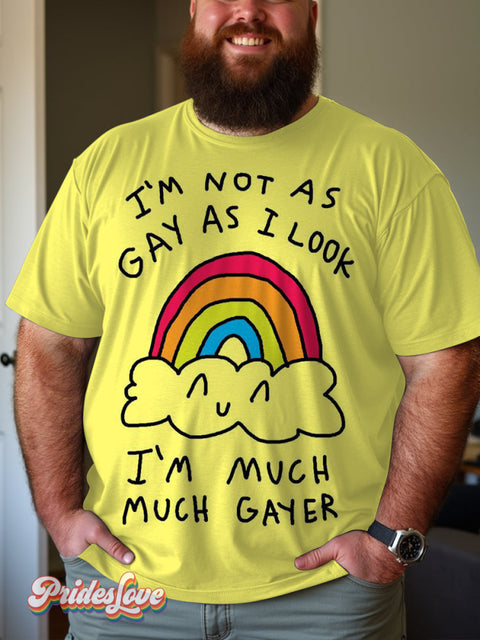 Men’s Retro Rainbow Cartoon Simple Lines Cloud Handwritten Slogan Lgbt Printed Casual T-Shirt