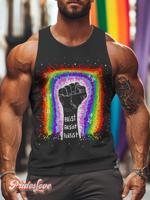 Men’s Retro Rainbow Graffiti Fist Divergent LGBT Print Leggings Vest Multicolor / S