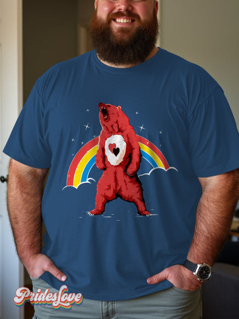 Men’s Retro Rainbow Heart Stripe Red Bear Lgbt Print Casual T-Shirt Multicolor / S