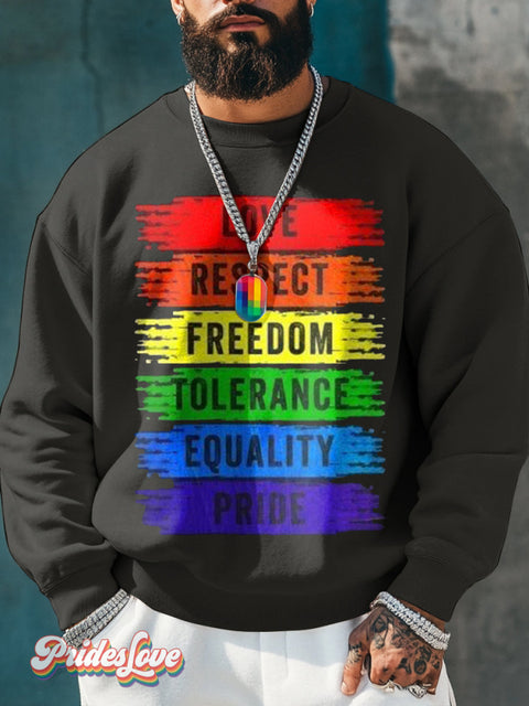 Men’s Retro Rainbow Slogan Stripes Love Handwritten Lgbt Print Casual Sweatshirt Multicolor / S