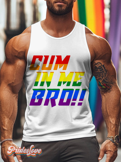 Men’s Retro Rainbow Stripe Slogan LGBT Print Vest Multicolor / S