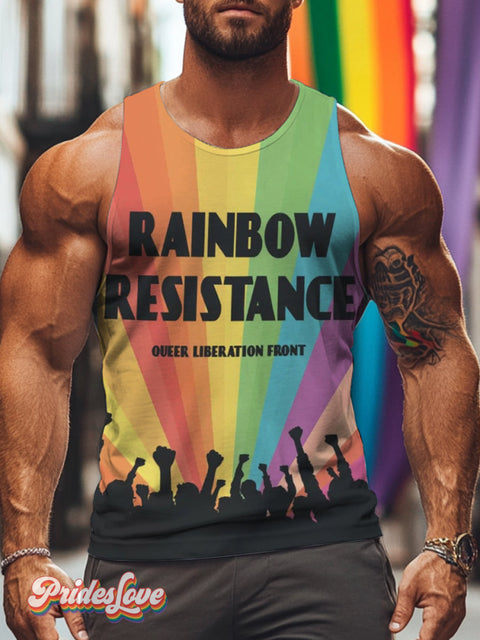 Men’s Retro Rainbow Striped Silhouette Slogan LGBT Print Tights Vest Multicolor / S