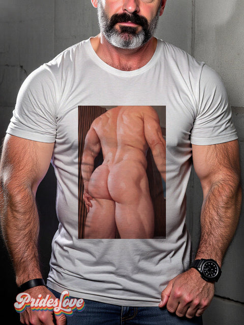 Men’s Retro Realistic Oil Painting Full Buttocks Nude LGBT Print T-shirt Multicolor / S
