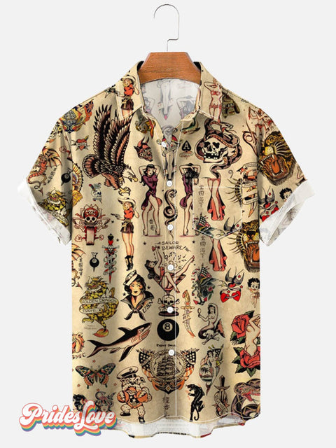 Men’s Retro Sailor Hawaiian Short Sleeve Shirt Colorful / S