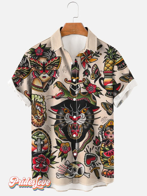 Men’s Retro Sailor Hawaiian Short Sleeve Shirt Colorful / S