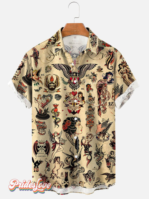 Men’s Retro Sailor Short Sleeve Shirt Colorful / S